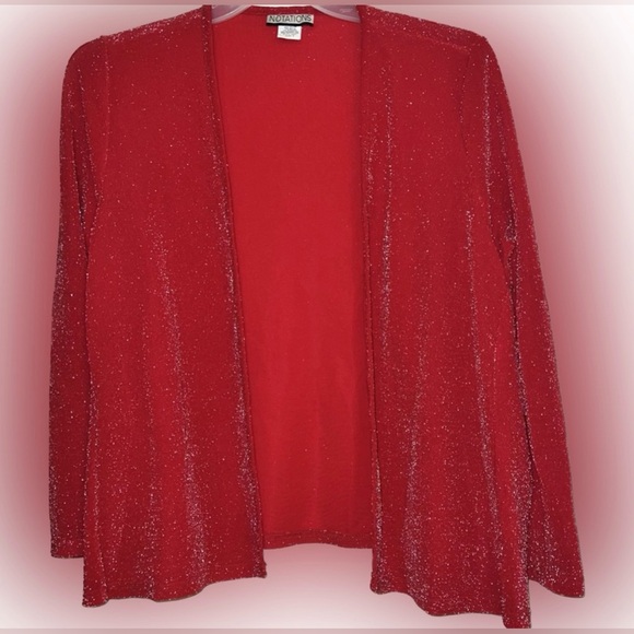 💥Notations Open Front Cardigan Red Glittery Long Sleeve Sweater Holiday Small - Picture 1 of 6